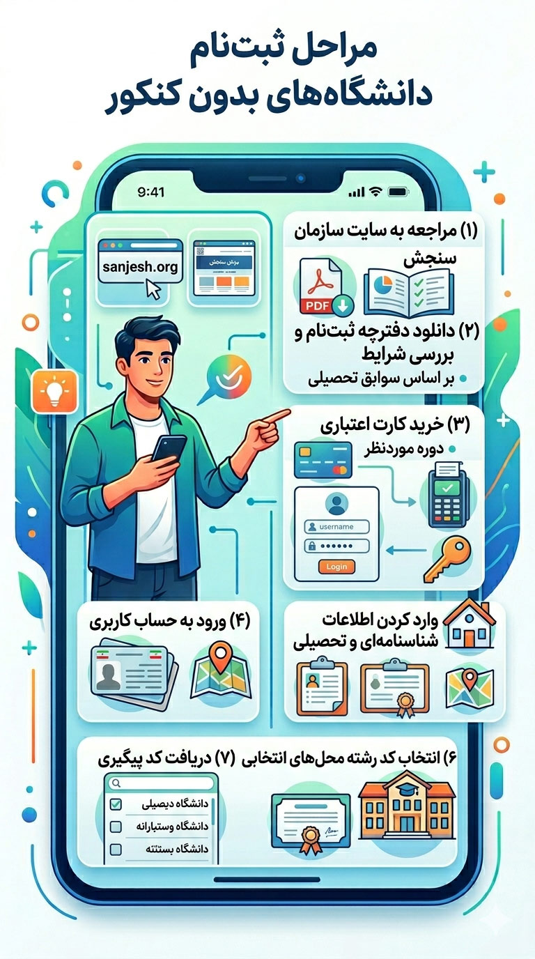 مراحل ثبت نام بدون کنکور در سایت سازمان سنجش